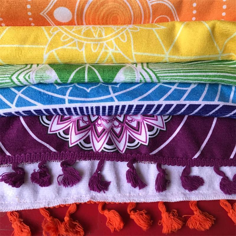 7 Chakra Regnbue Yoga Mat i 100% Bomuld med Frynser