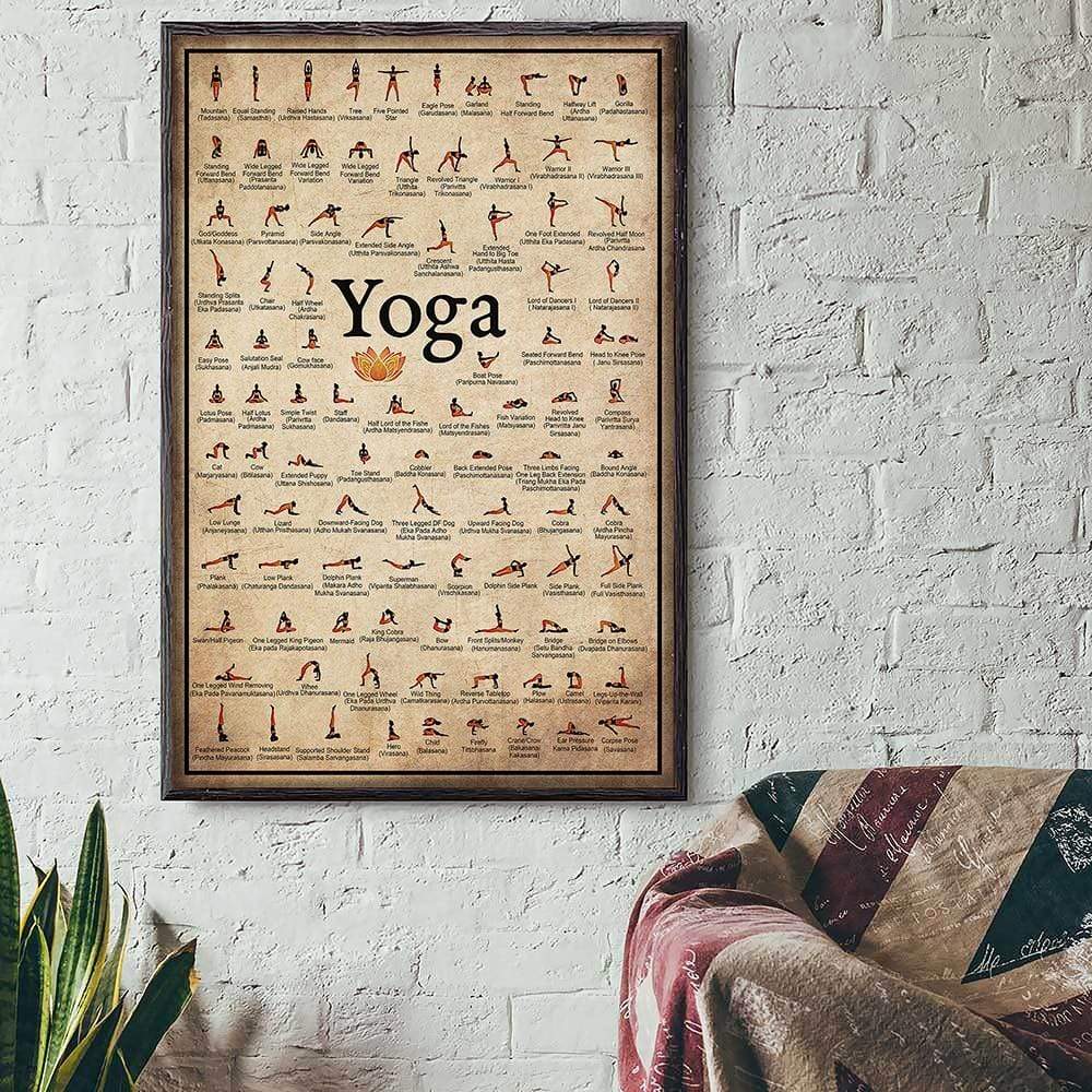Yoga Poses Vægkunst i Vandafvisende Lærred