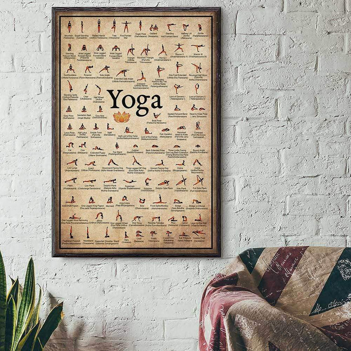 Yoga Poses Vægkunst i Vandafvisende Lærred