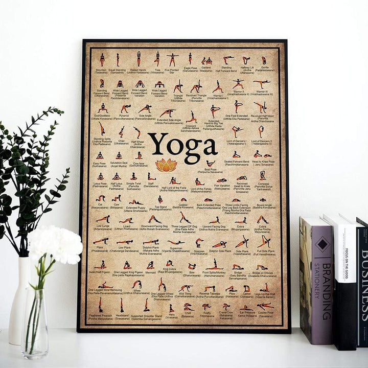 Yoga Poses Vægkunst i Vandafvisende Lærred