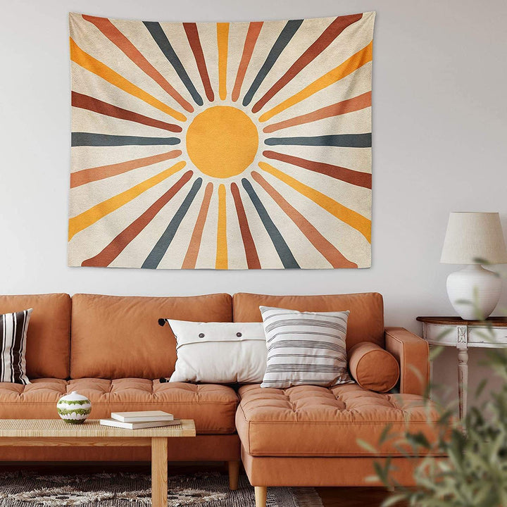 Boho Væg Tæppe med Sol Design i Jordfarver