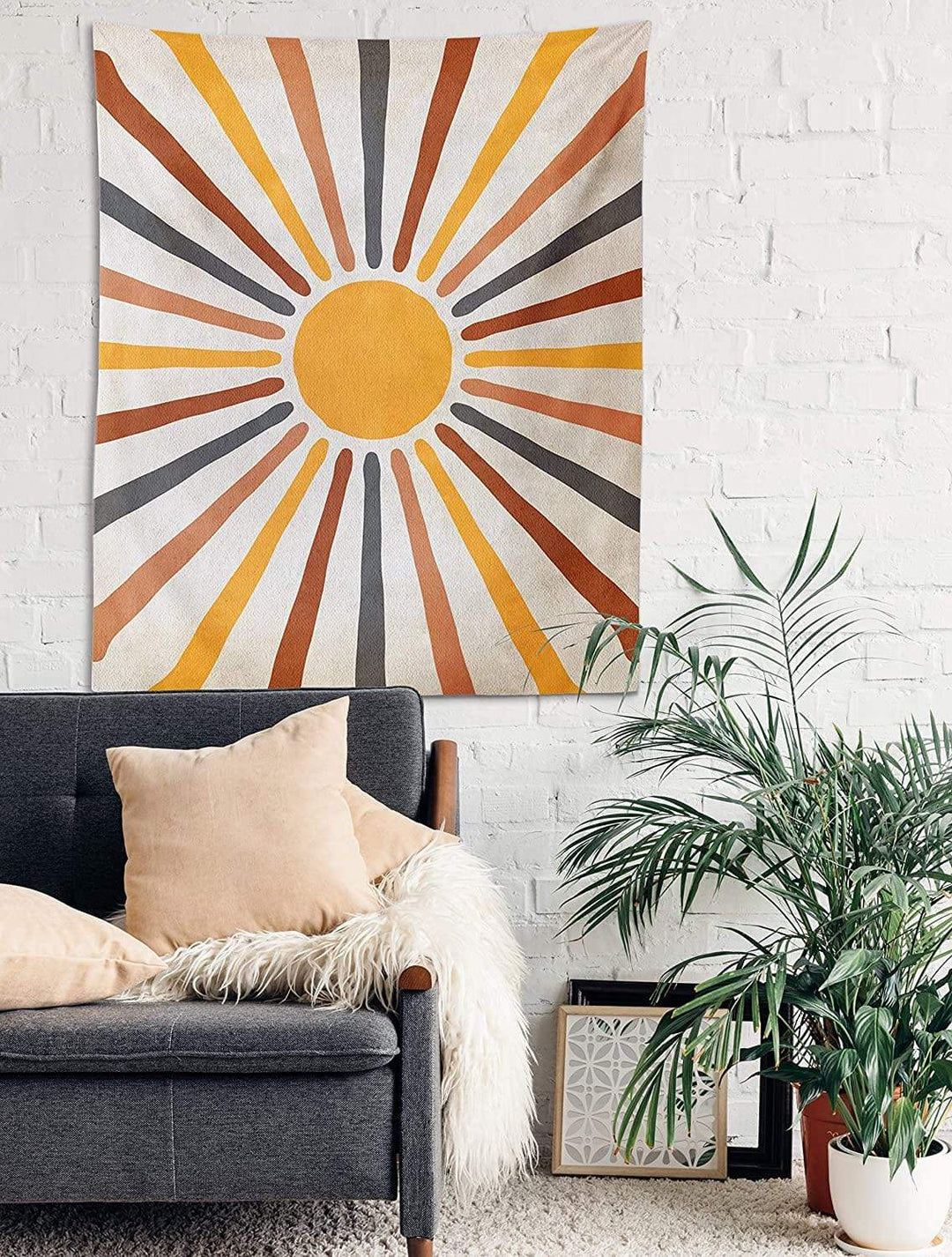Boho Væg Tæppe med Sol Design i Jordfarver