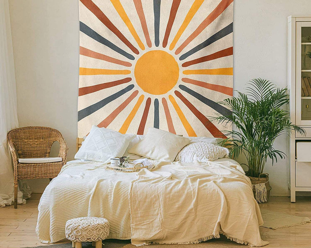 Boho Væg Tæppe med Sol Design i Jordfarver