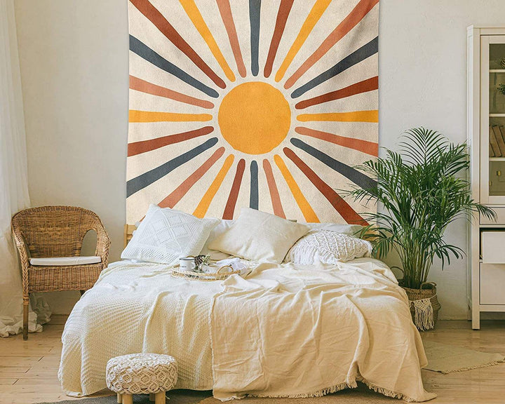 Boho Væg Tæppe med Sol Design i Jordfarver