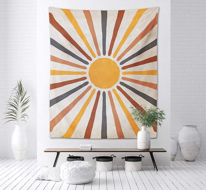 Boho Væg Tæppe med Sol Design i Jordfarver
