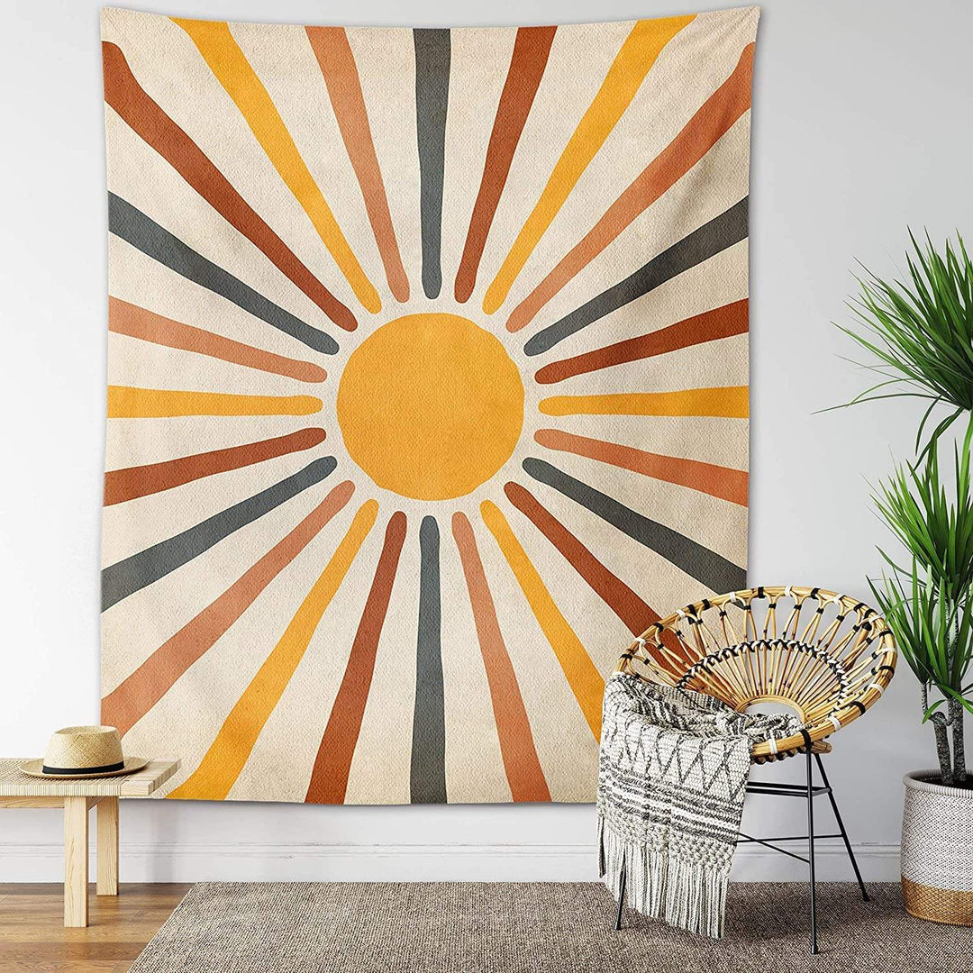Boho Væg Tæppe med Sol Design i Jordfarver