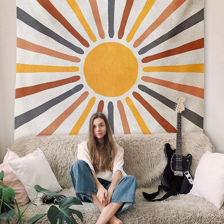 Boho Væg Tæppe med Sol Design i Jordfarver