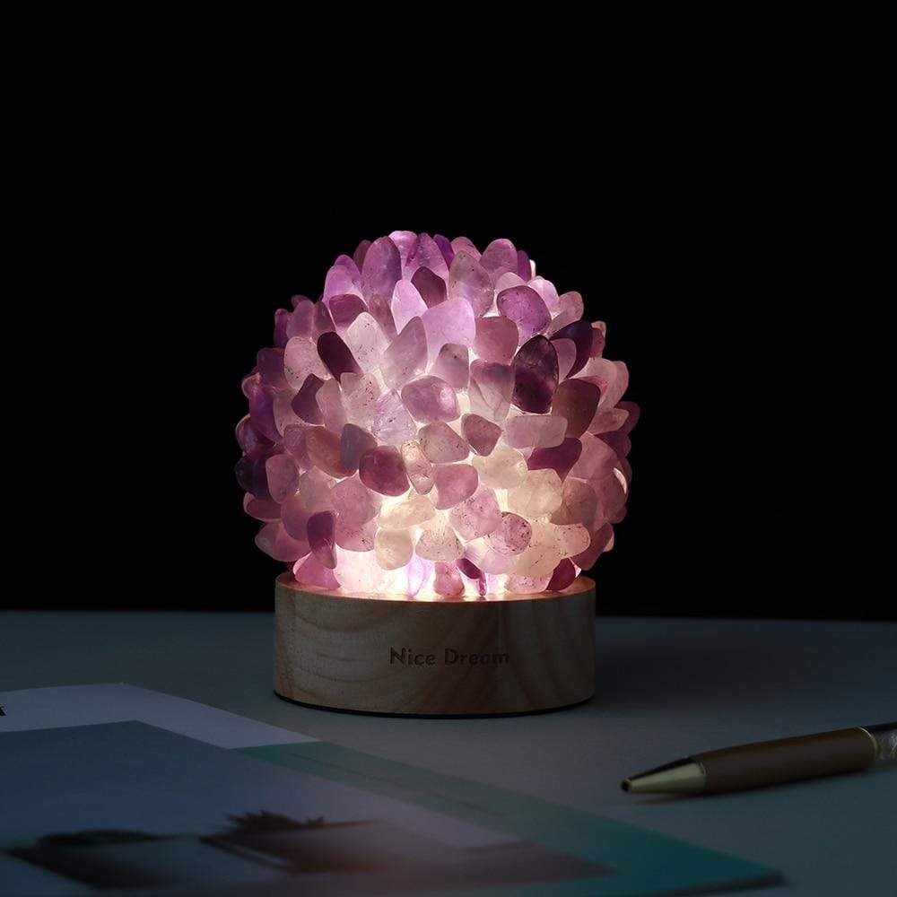 Elegant Bordlampe med Kvarts Krystal og Træbase