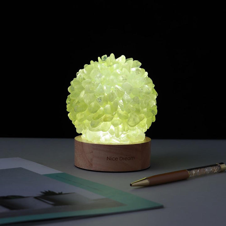 Elegant Bordlampe med Kvarts Krystal og Træbase