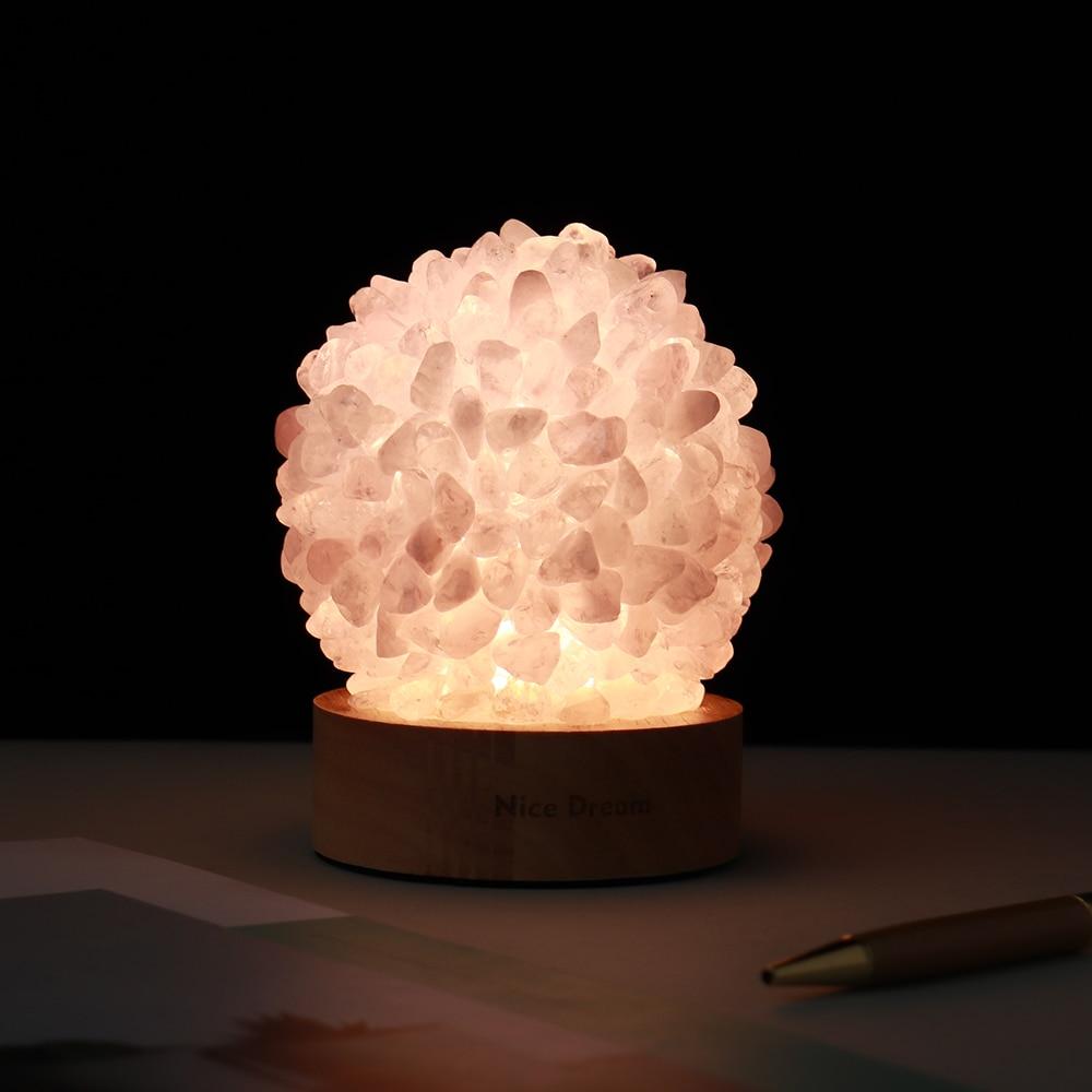 Elegant Bordlampe med Kvarts Krystal og Træbase