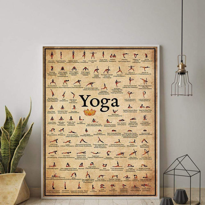 Yoga Poses Vægkunst i Vandafvisende Lærred
