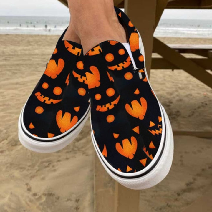 Casual Slip-On Loafers i Canvas med Dødningehoved Print