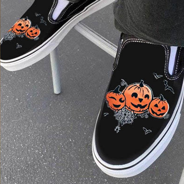 Casual Slip-On Loafers i Canvas med Dødningehoved Print