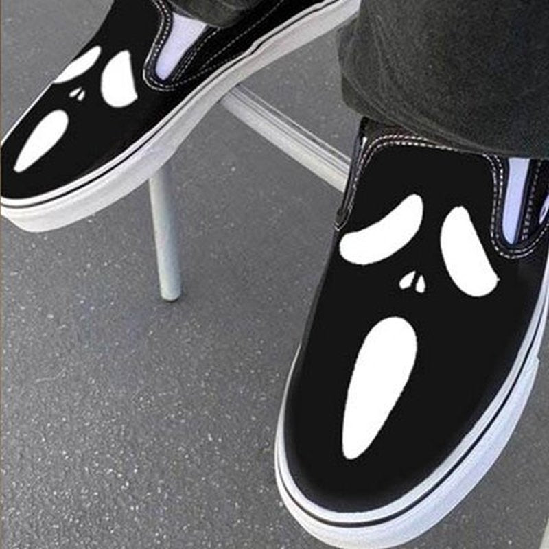 Casual Slip-On Loafers i Canvas med Dødningehoved Print