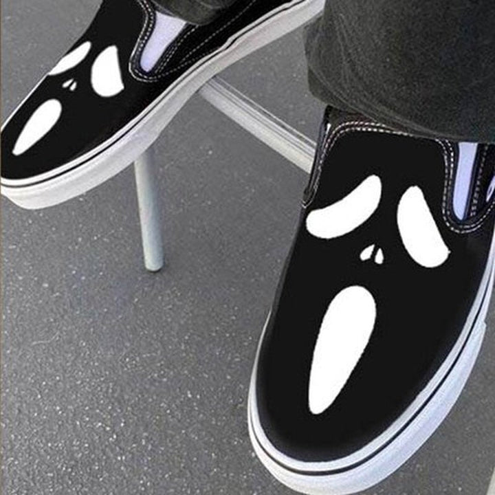 Casual Slip-On Loafers i Canvas med Dødningehoved Print