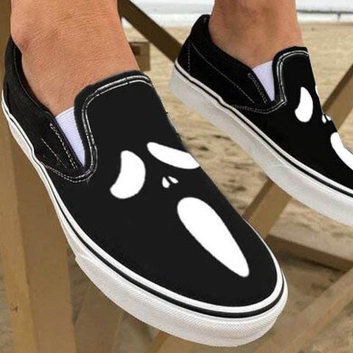 Casual Slip-On Loafers i Canvas med Dødningehoved Print