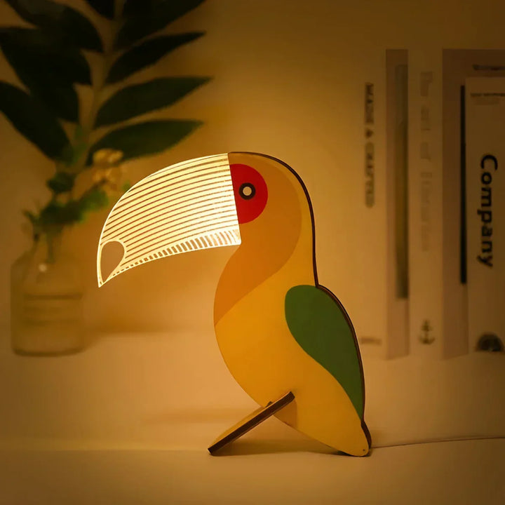 Trædyr Bordlampe med USB og Blødt LED Lys