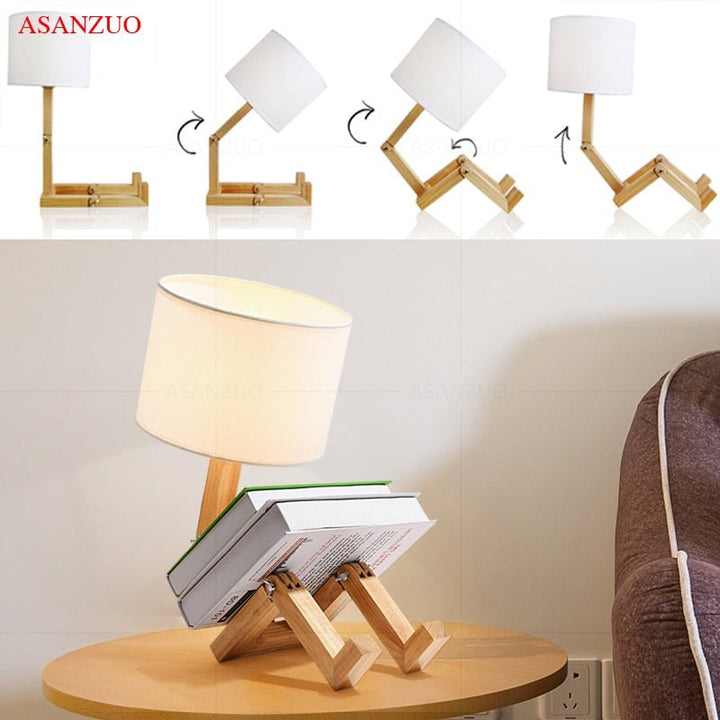 Træ Robot LED Skrivebordslampe i Skandinavisk Design