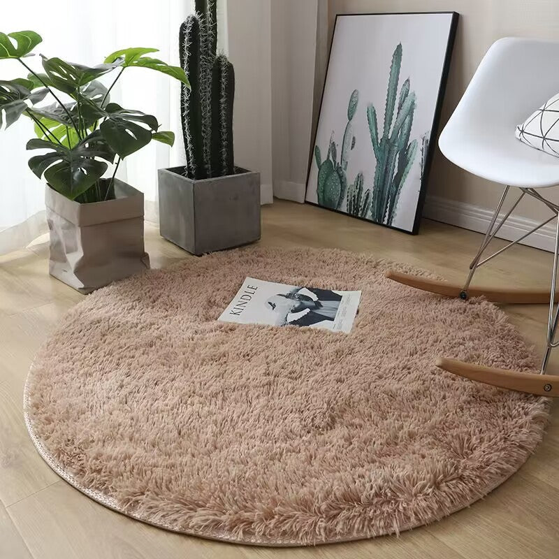 Blødt Hvidt Rundt Plush Tæppe med Skridsikker Bagside