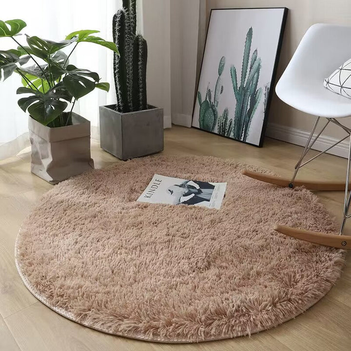 Blødt Hvidt Rundt Plush Tæppe med Skridsikker Bagside