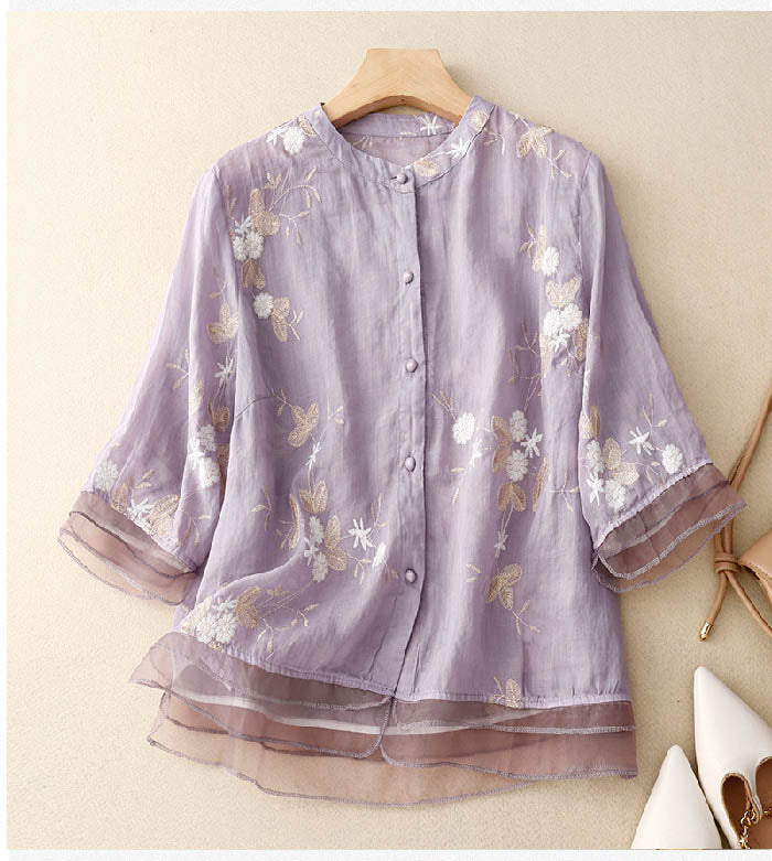 Kourtney™ | Elegant Bluse med Blomsterdetaljer