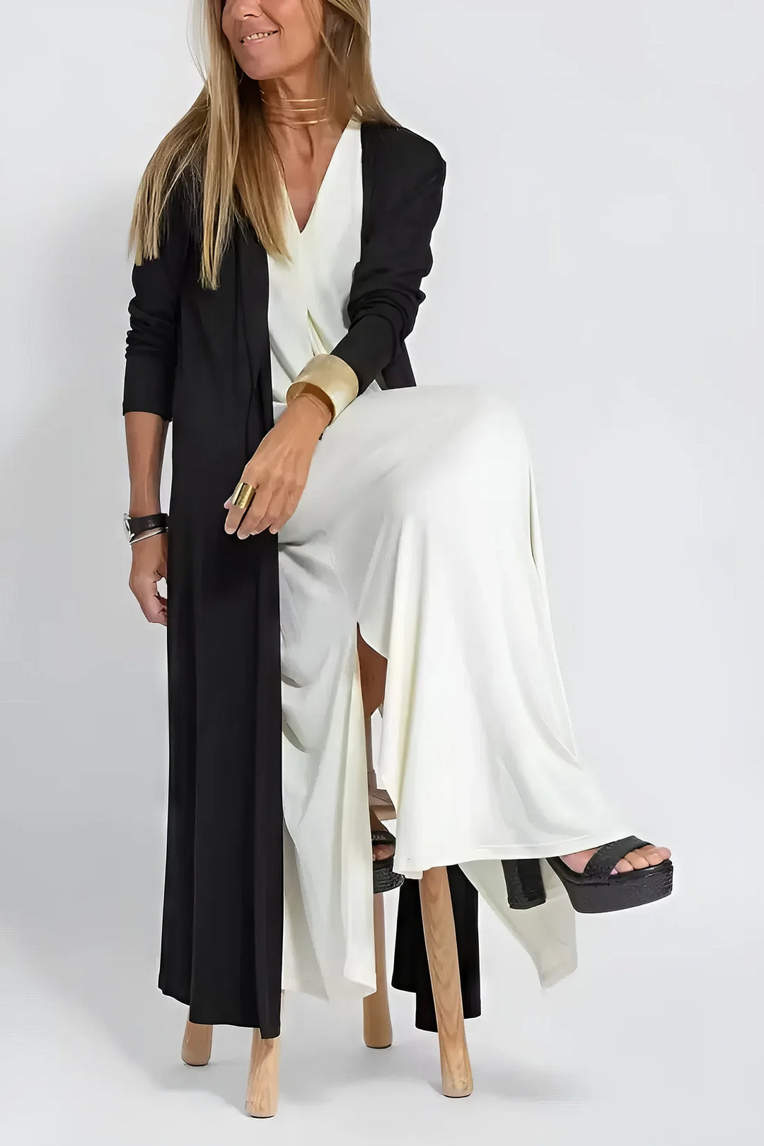 Juno™ | Elegant Lang Kjole med Koordineret Cardigan