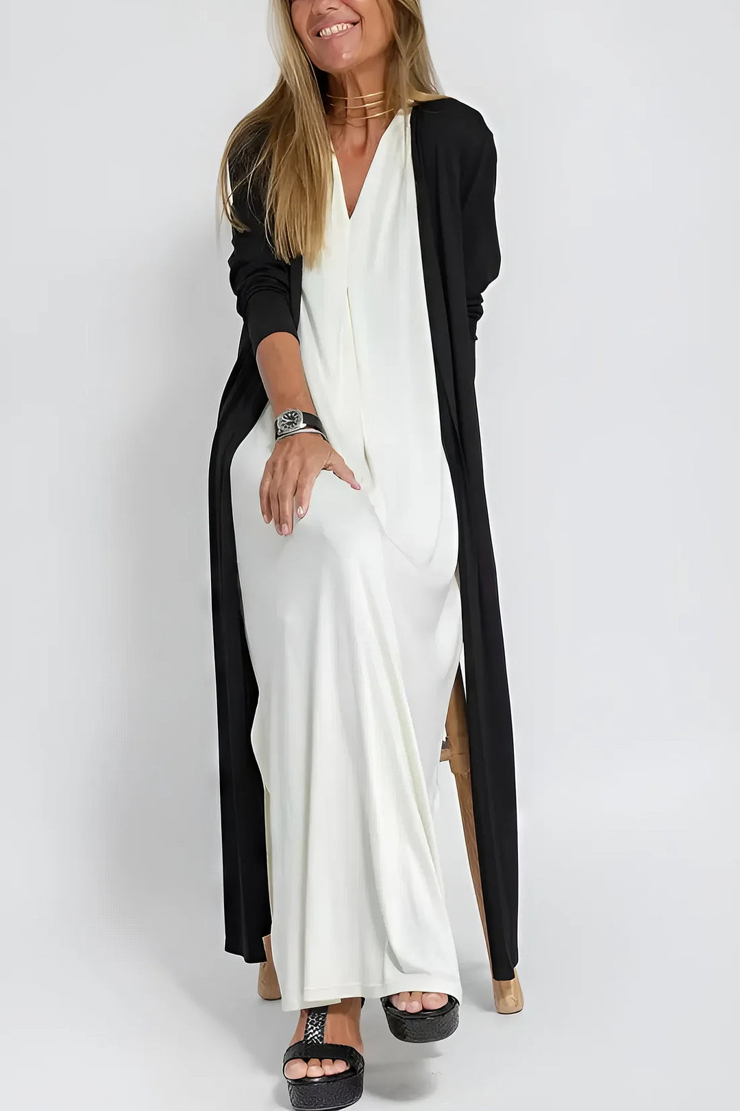 Juno™ | Elegant Lang Kjole med Koordineret Cardigan