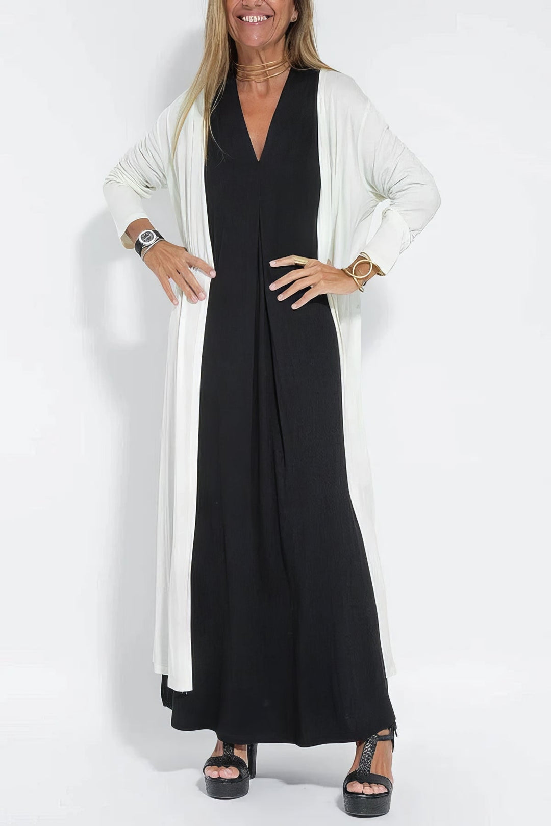 Juno™ | Elegant Lang Kjole med Koordineret Cardigan