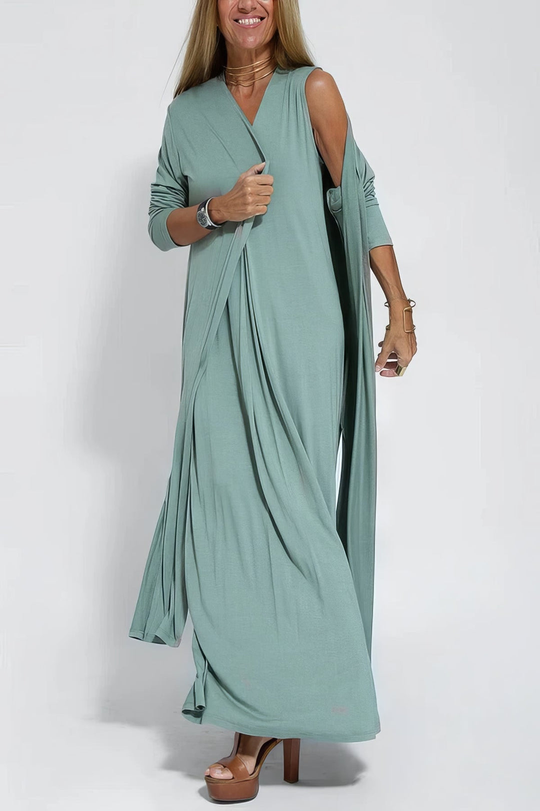 Juno™ | Elegant Lang Kjole med Koordineret Cardigan