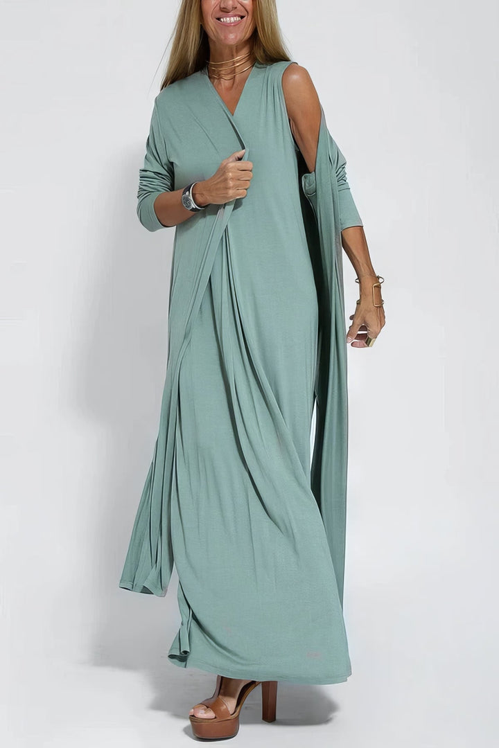 Juno™ | Elegant Lang Kjole med Koordineret Cardigan