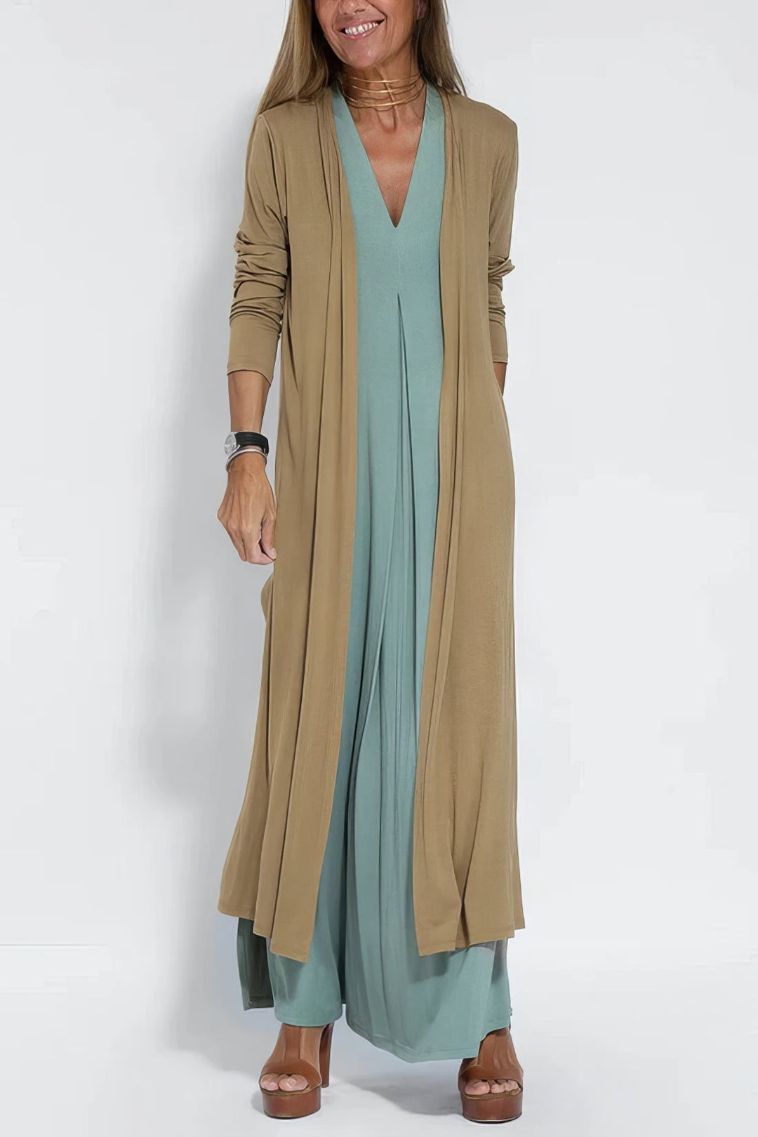 Juno™ | Elegant Lang Kjole med Koordineret Cardigan