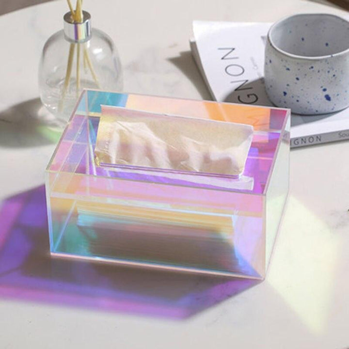 Iridescent Akryl Vævsboks med Farverigt Glimmer